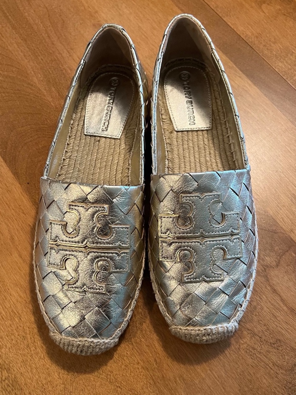 Tory Burch Gold Weaved Flat Espadrilles Size 8-1/2